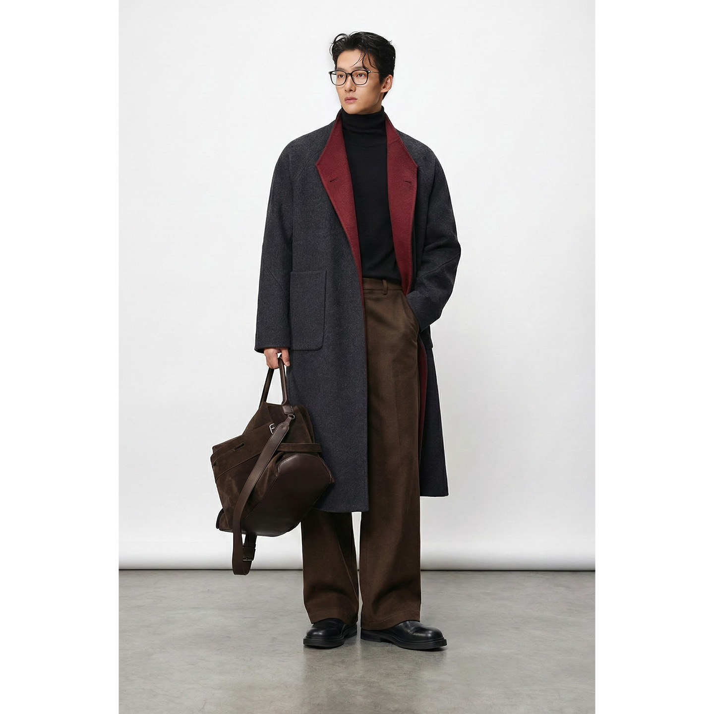 w2x冬季拼色双面羊毛呢大衣男中长款时尚设计感轻奢呢子风衣外套,男装,毛呢大衣,淘宝优惠券,粉丝福利购,淘宝优惠卷