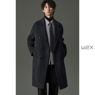 w2x2025冬季 妮子休闲外套潮 100%双面呢全羊毛呢大衣男中长款