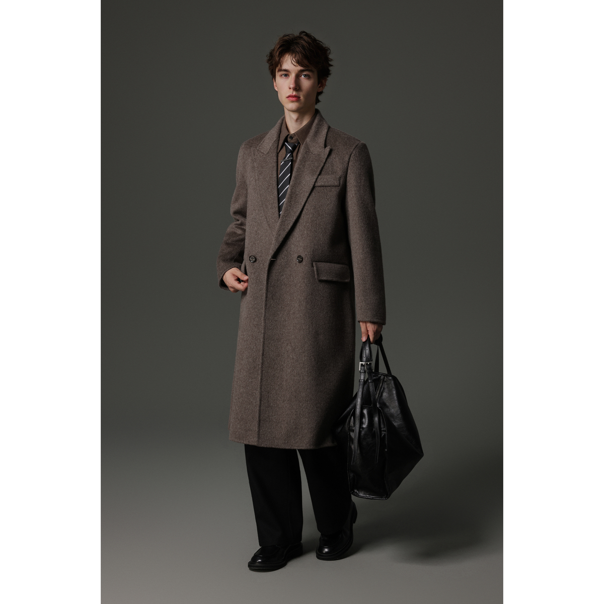 w2x加厚款西装外套秋冬新款双面呢纯羊毛大衣男款中长款风衣男装