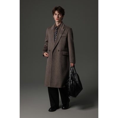 w2x加厚款西装外套秋冬新款双面呢纯羊毛大衣男款中长款风衣男装