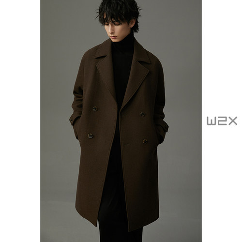 w2x加厚款羊毛呢大衣男中长款