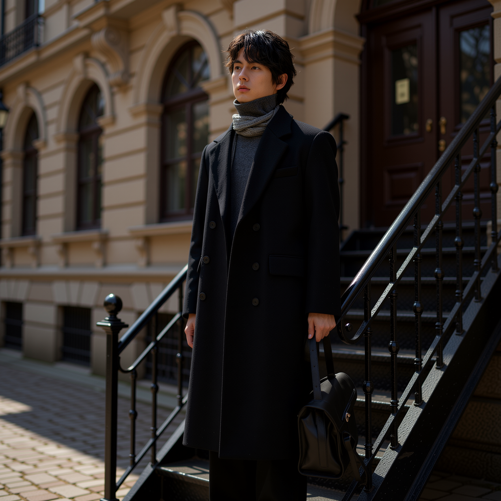 w2x秋冬季羊毛呢大衣男士轻奢高端双面呢外套加厚西装风衣中长款