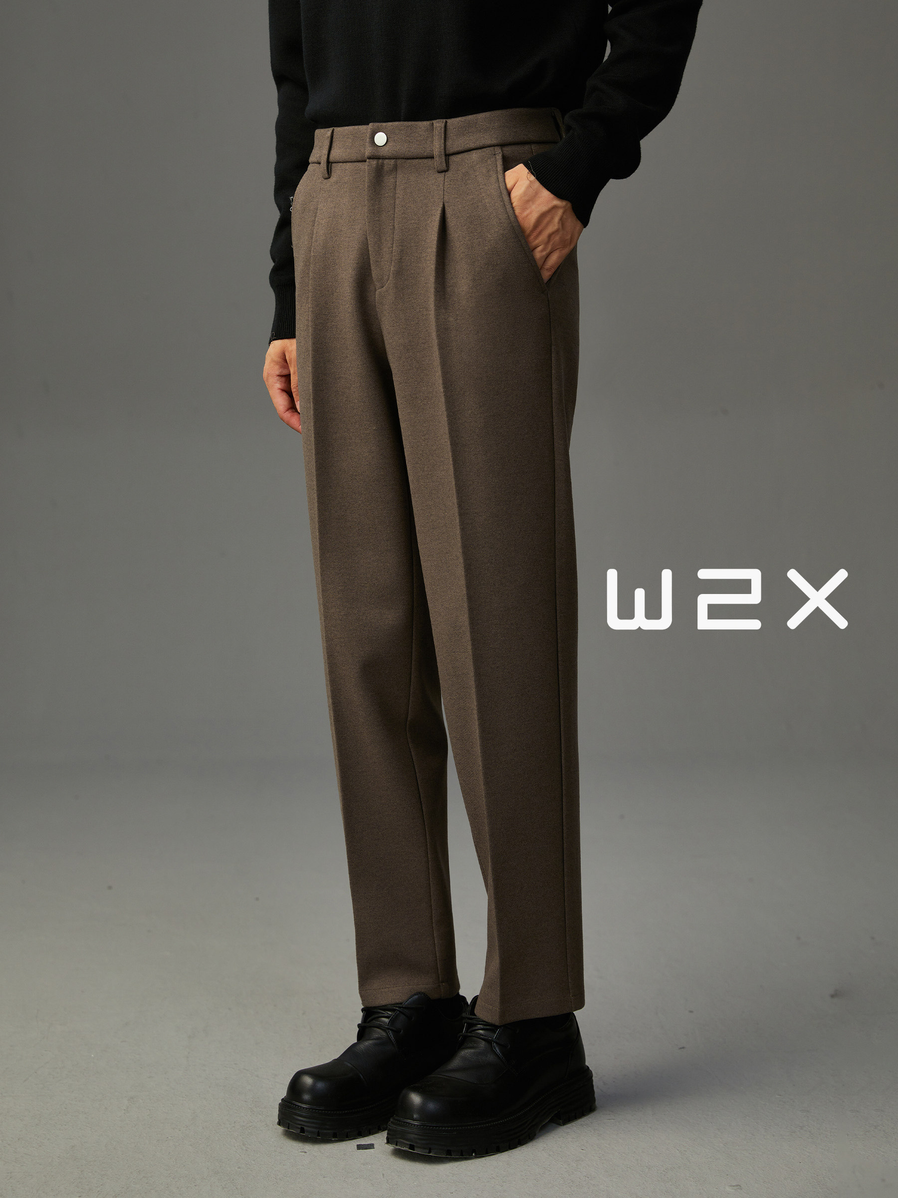 w2x冬季加厚毛呢裤直筒宽松垂坠感西装裤青年百搭休闲长裤子男裤
