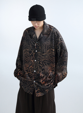 「GRNL」复古咖色豹纹廓形长袖衬衫 多巴胺高光属性