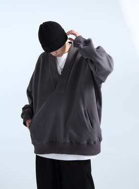 「GRNL」解锁多元腔调 450克双面刷毛V领长袖OVERSIZE廓形大卫衣