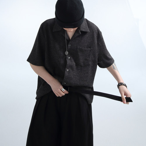 长腰带抽褶短西裤直筒阔腿六分裤