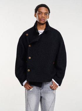 「GRNL」儒雅序章 圈圈全羊毛大廓形短外套呢大衣