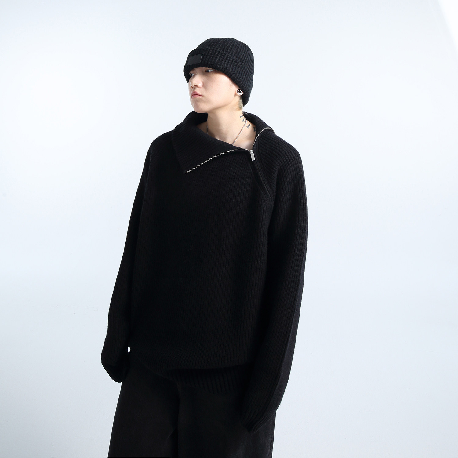 「GRNL」温暖遐想空间 男女同款可翻高领斜门襟拉链廓形针织毛衣,男装,针织衫/毛衣,淘宝优惠券,粉丝福利购,淘宝优惠卷