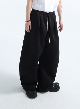 「GRNL」懒人四季 330克双面空气层立体弓形阔腿裤