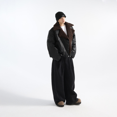 GRNL 越冬初始值 两穿翻领斜拉链羊羔毛夹克外套廓形短款加厚棉服