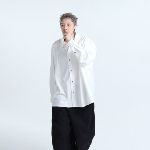 廓肩小翻领OVERSIZE男女衬衫