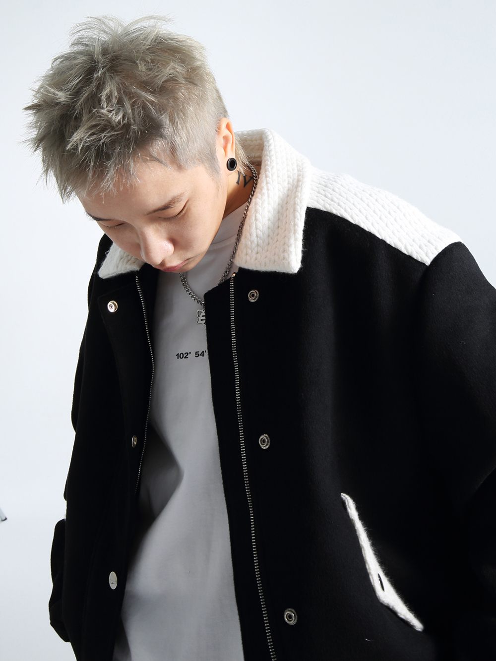 空巢手册冬季翻领毛呢夹棉夹克