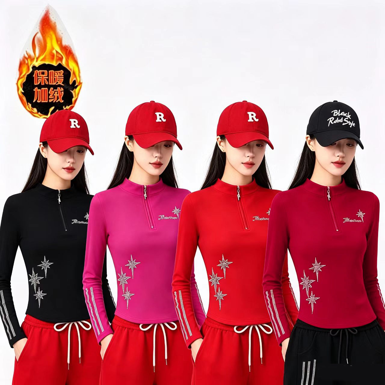 女士广场舞服装螺纹棉加绒拉链烫钻运动健身休闲舞蹈服秋冬新款