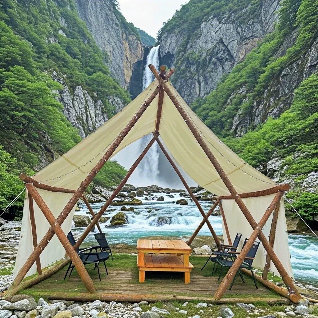 户外天幕杉木三角屋遮阳防晒防雨