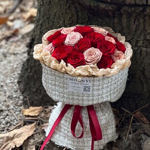 卡布奇诺玫瑰花鲜花速递同城成都小香风花束生日送女友全国配送店