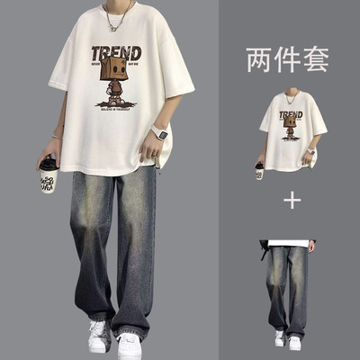 潮牌短袖T恤男套装男装一套