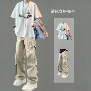 青少年短袖套装男士夏季运动T恤穿搭一整套搭配牛仔裤学生两件套