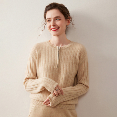 半拉链圆领羊绒衫女2025秋冬新款