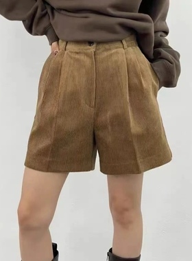 0981-现货秒发 韩国东大门RAUST时尚单品复古灯芯绒条绒休闲短裤