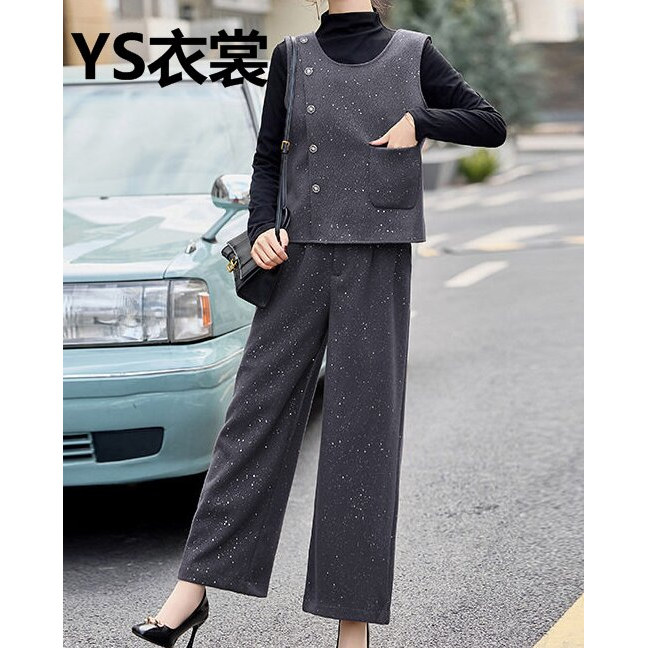 小香风女神范套装女2026春秋新款爆款小个子高端马甲阔腿裤三件套