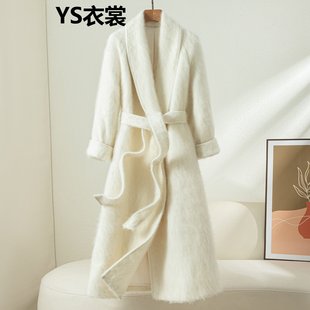 2025秋冬新款高端羊绒大衣女中长款系带羊绒拉毛显瘦羊毛呢子外套