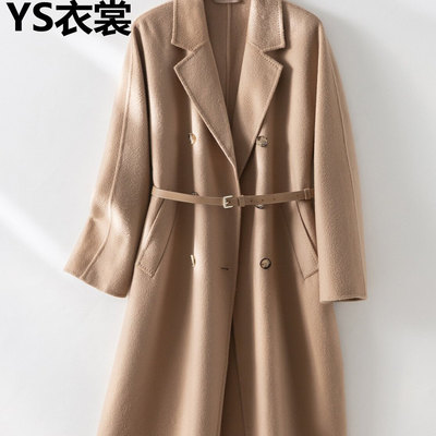 驼色双面羊绒大衣女士长款纯山羊绒宽松系腰带高端气质毛呢外套冬