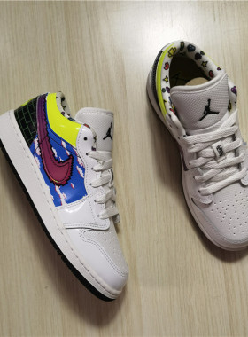 Air Jordan 1 LowGS AJ1 白色像素女子低帮复古运动鞋 DM8969-114