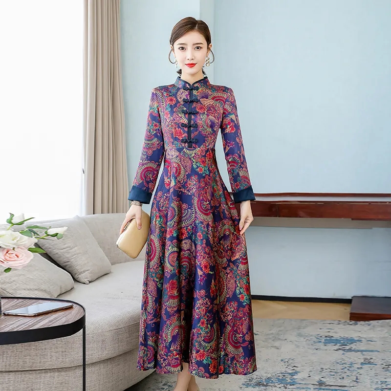 春秋冬改良旗袍大码300斤女装裙子新款2024气质洋气新中式连衣裙