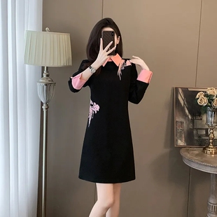 大码300斤女装胖mm遮肚子连衣裙新款显瘦2025春秋冬季中长款裙子