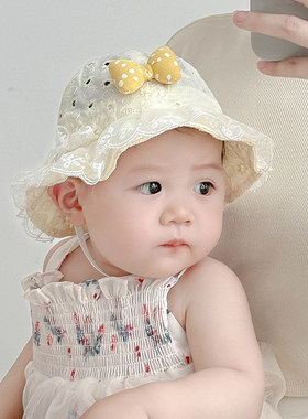 婴儿帽子夏季薄款女宝宝遮阳帽小月龄可爱女童公主太阳帽防晒透气