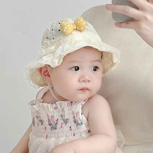 婴儿帽子夏季薄款女宝宝遮阳帽小月龄可爱女童公主太阳帽防晒透气