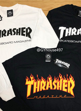 【羔羊House】Thrasher 美版 薄款经典火焰字母长袖T恤男女情侣款