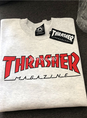 【限定】Thrasher Outlined Crew 美版火焰 雪花灰红字加绒卫衣