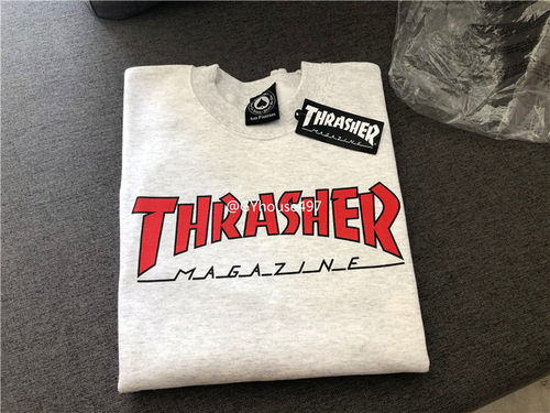 thrasher美版火焰雪花灰红字卫衣