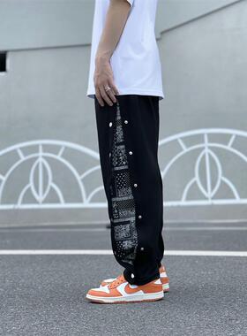 GYHSGOOD 国潮 腰果花侧排扣长裤宽松直筒纽扣休闲裤卫裤运动裤