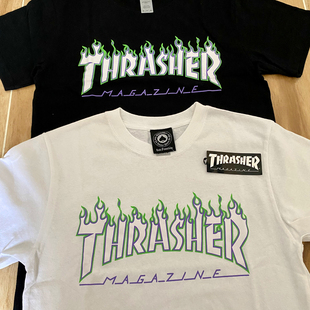【超帅】Thrasher Joker Flame 美版 小丑配色绿紫火焰短袖T恤