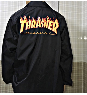 美版 Thrasher 教练夹克外套情侣款 羔羊House 火焰大Logo薄款