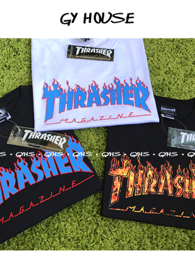 【实力现货】Thrasher 日版 多色火焰短袖T恤男女情侣ins同款