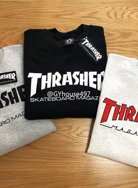【爆赞】Thrasher 美版 加绒火焰基础字母无帽卫衣男女同款情侣款
