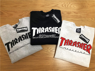 加绒火焰基础字母无帽卫衣男女同款 美版 Thrasher 情侣款 爆赞