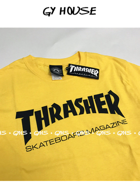 【超强配色】Thrasher Skate Mag 美版 限定黄色基础字母火焰短袖