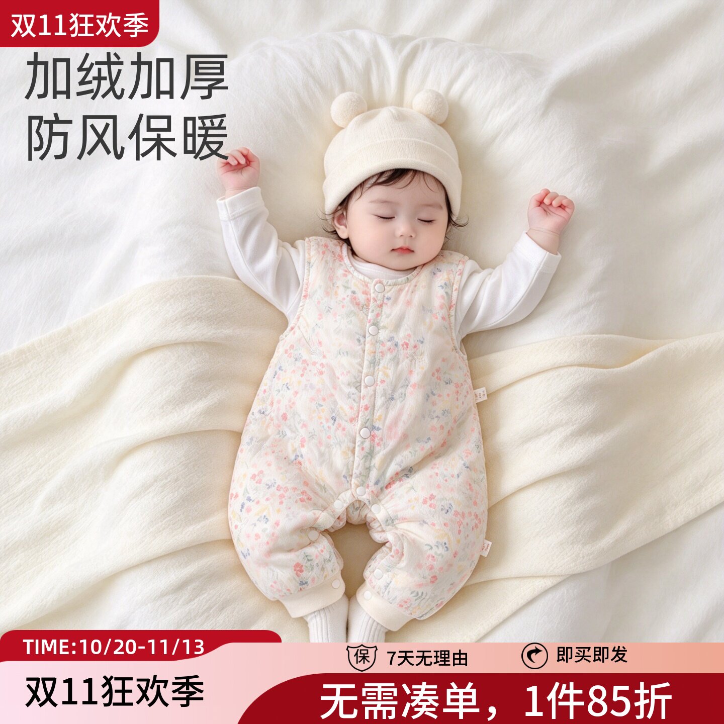 新生婴儿背带裤连体秋冬季加厚外穿按扣小月龄女宝宝冬天夹棉裤子