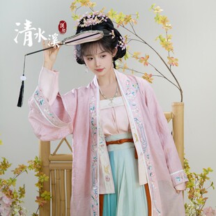 清水溪汉初『山居秋暝』原创汉服成人女国风宋制长褙子拼色百迭裙