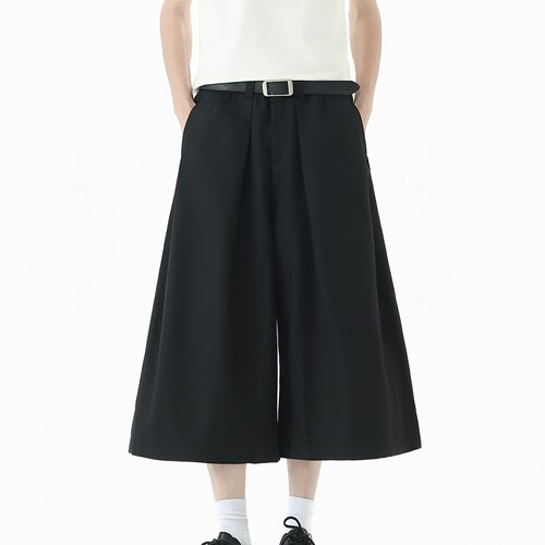 美式cleanfit褶皱阔腿七分西裤男女夏季高级感痞帅廓形休闲短裤潮