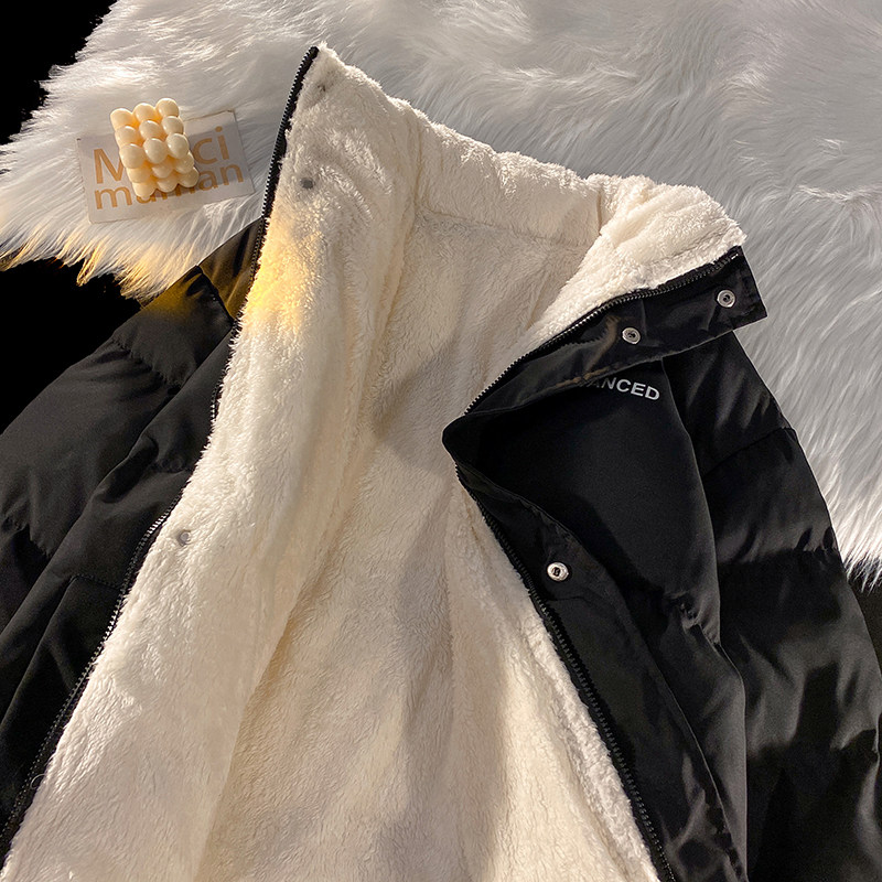 男装羊羔绒棉衣青年立领加绒加厚棉袄冬季学生休闲情侣棉服外套潮