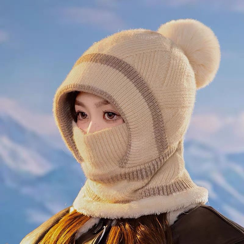 冬季帽子女围巾一体保暖防风针织东北防寒雷锋帽骑行护耳毛线帽子