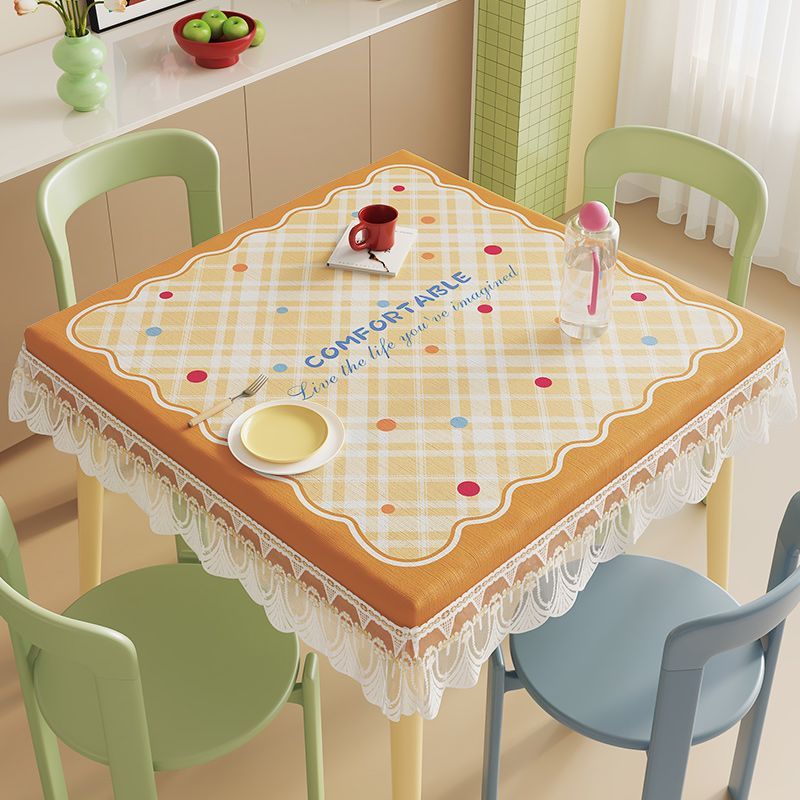 卡通奶油风桌布防水防污方形餐桌套全包式免洗可擦烤火罩茶几桌罩