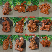 挂件礼品 平安吉祥挂饰 天然桃木雕刻钥匙扣立体十二生肖 属相