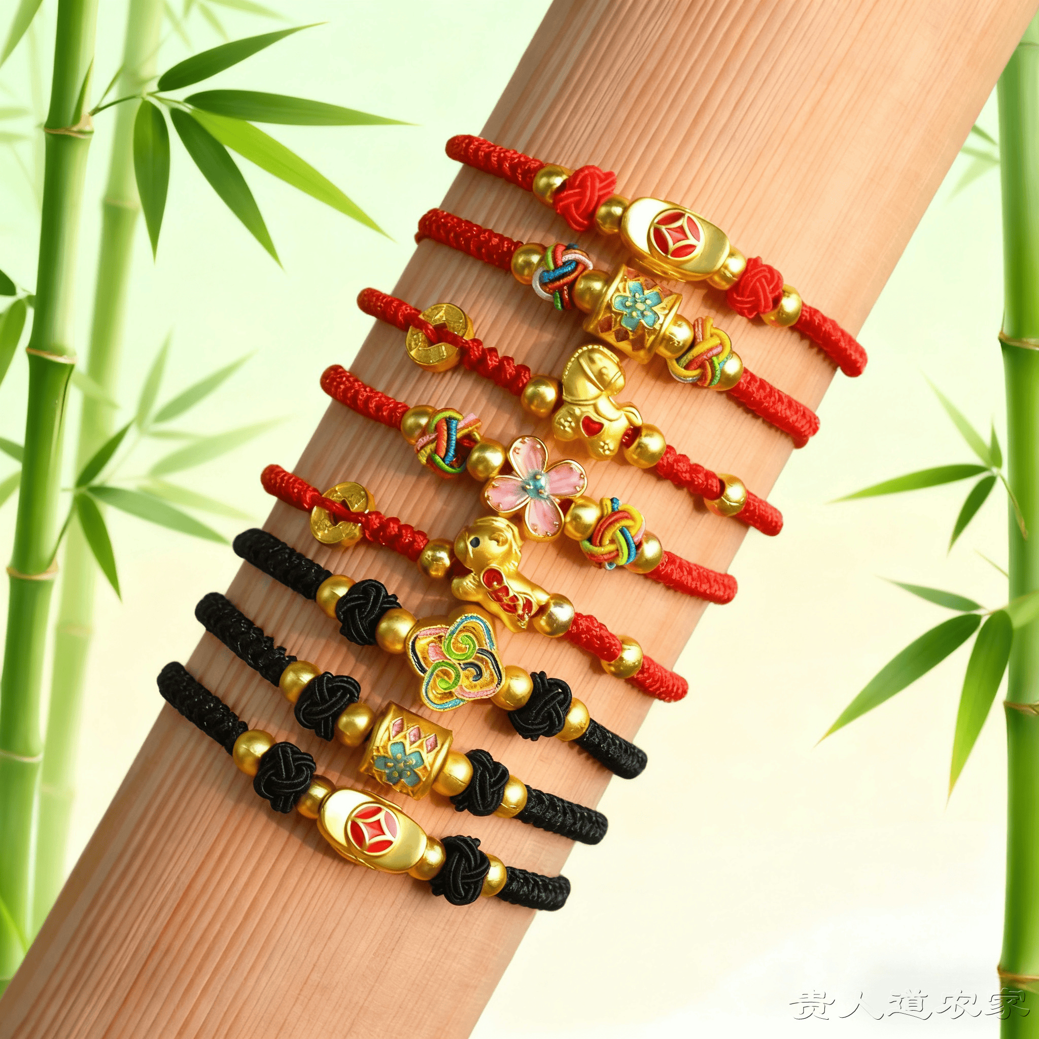 编织小钱马红绳手链元宝红绳