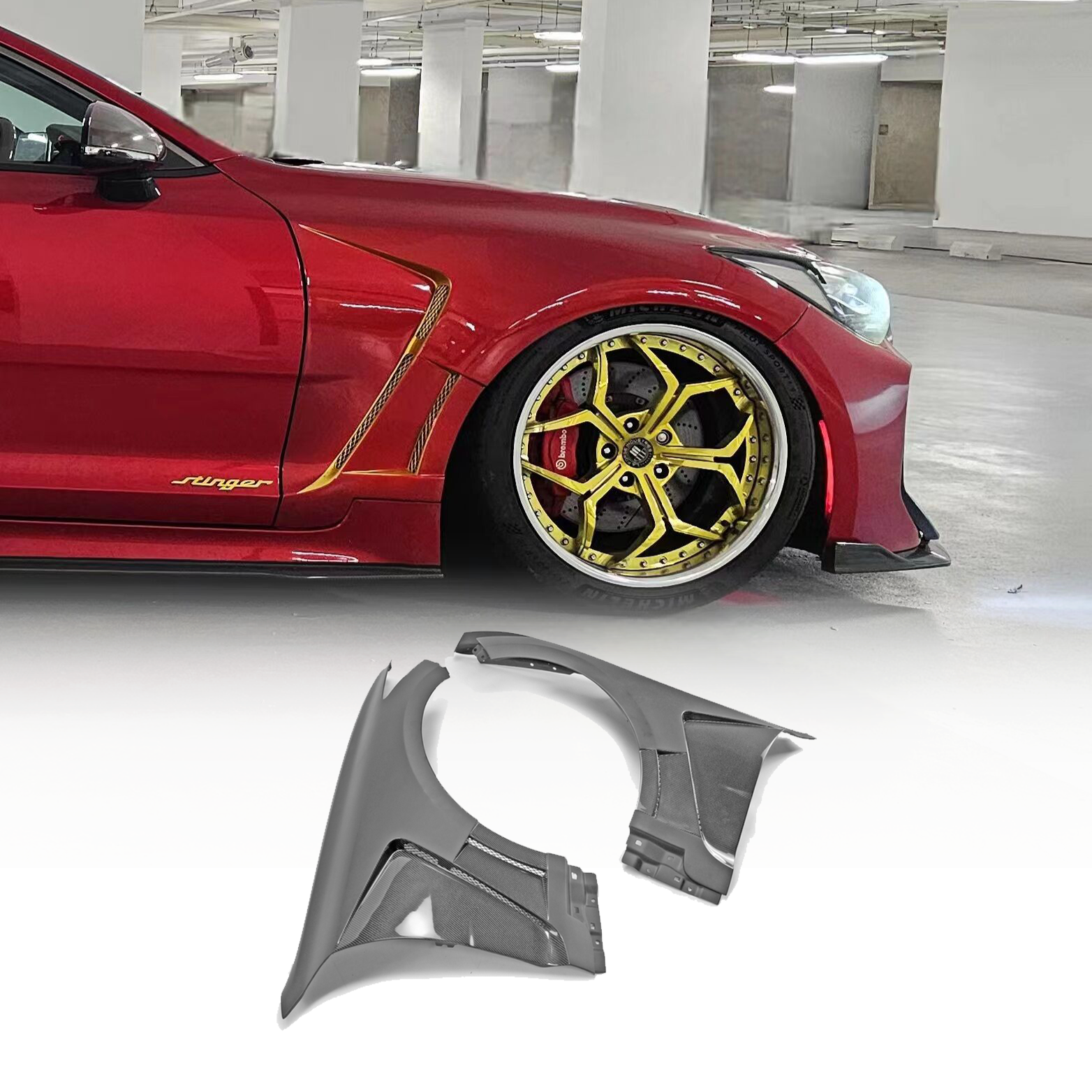 适用于起亚斯汀格Stinger 碳纤维EPA款前叶子板翼子板挡泥板改装